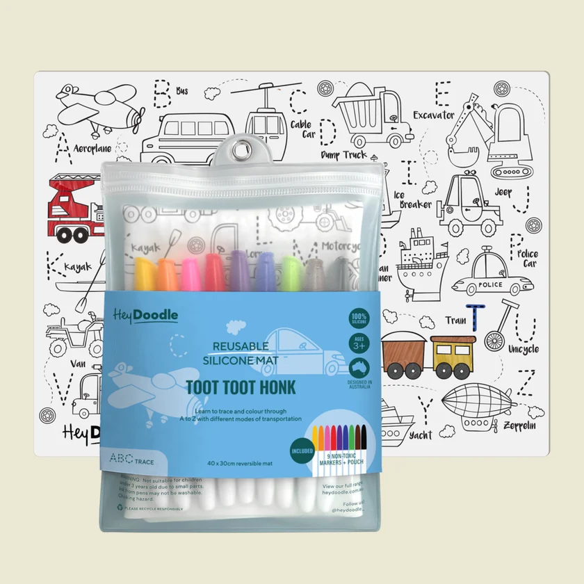 CLASSIC COLOURING & DOODLE MAT -TOOT TOOT HONK